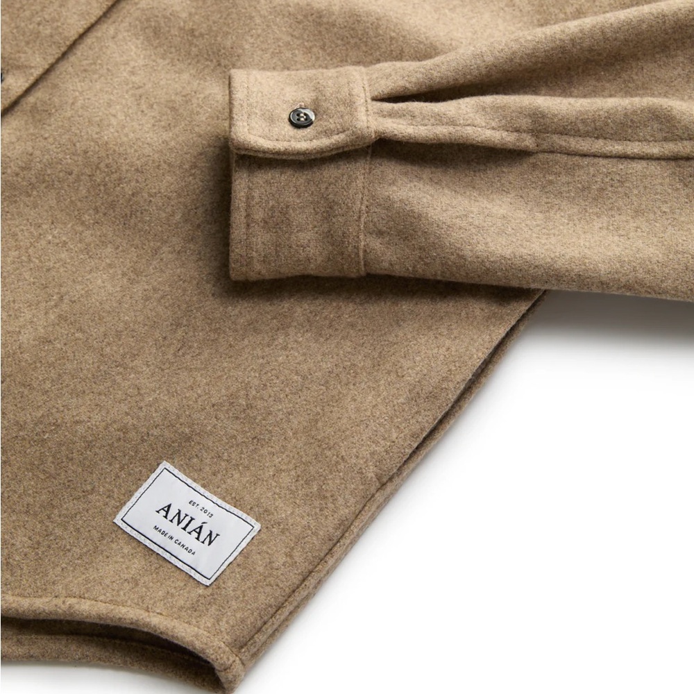 NWT Anian Tan Wool Button-Up Shirt - Picture 5 of 10
